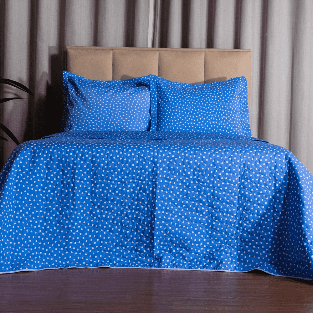 Cobre Leito Casal Padrão Classic Estampado 160 Fios 3 Peças - Poa Azul