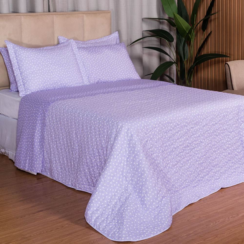 Cobre Leito Casal Padrão Classic Estampado 160 Fios 3 Peças - Poa Lilas