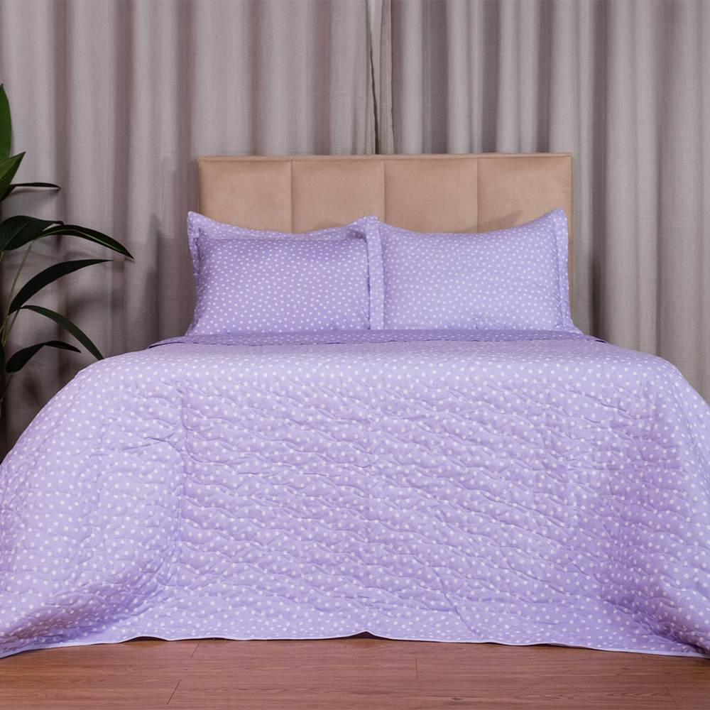 Cobre Leito Casal Padrão Classic Estampado 160 Fios 3 Peças - Poa Lilas