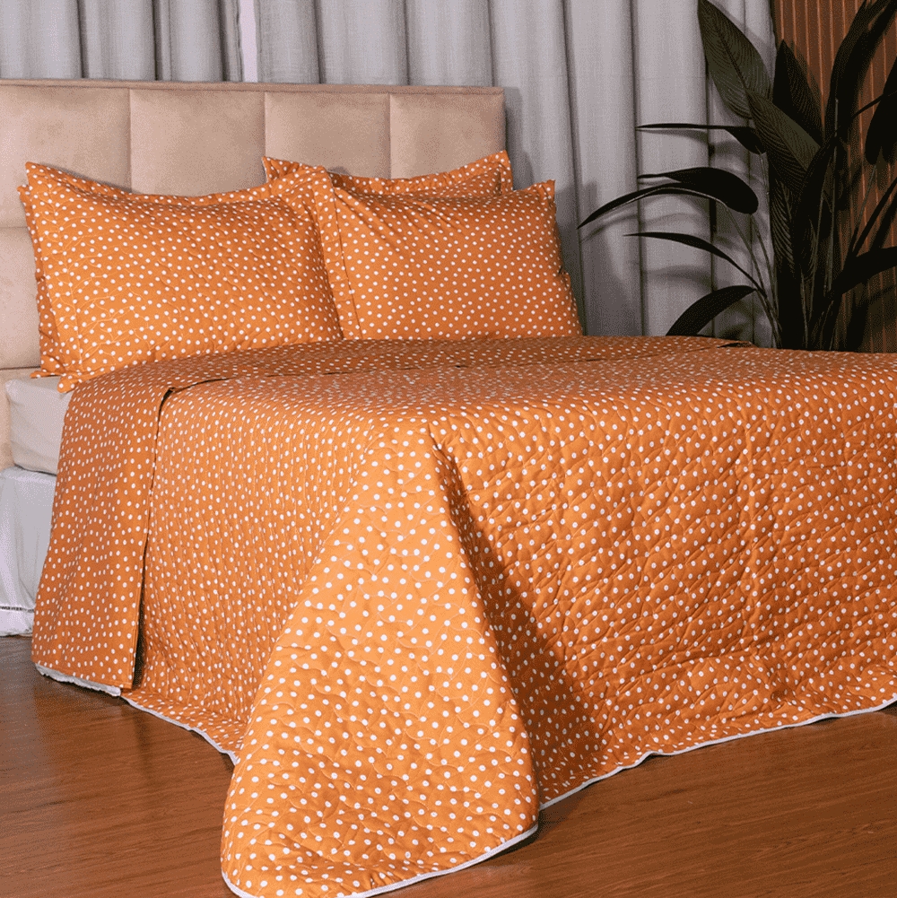 Cobre Leito Casal Padrão Classic Estampado 160 Fios 3 Peças - Poa Terracota