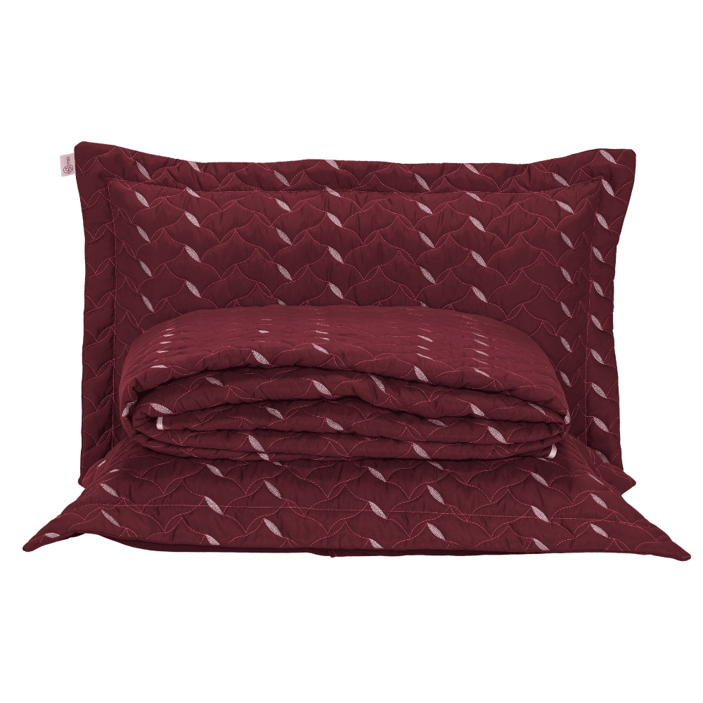 Cobre Leito Casal Padrão Heitor Bordado Hipercal 400 Fios 3 Peças - Vermelho Marsala