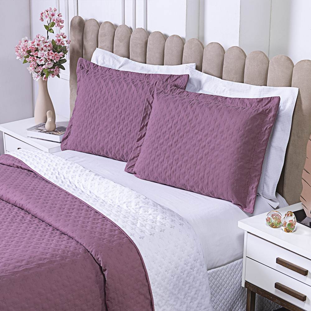 Cobre Leito Casal Padrão Milão Dupla Face Micropercal 200 Fios 3 Peças - Rose Cassis