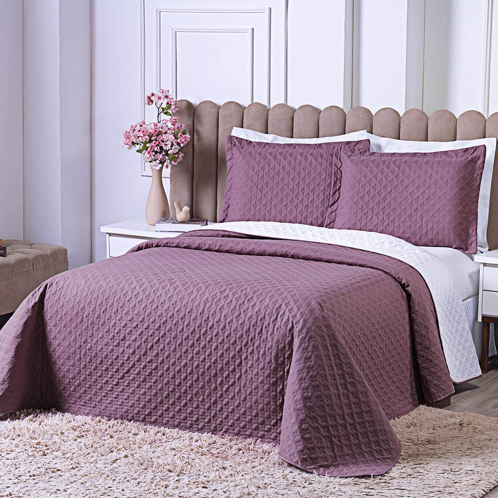 Cobre Leito Casal Padrão Milão Dupla Face Micropercal 200 Fios 3 Peças - Rose Cassis