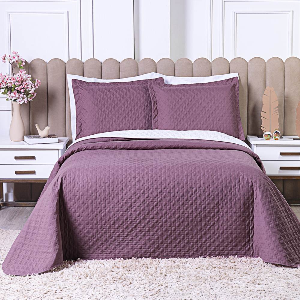 Cobre Leito Casal Padrão Milão Dupla Face Micropercal 200 Fios 3 Peças - Rose Cassis