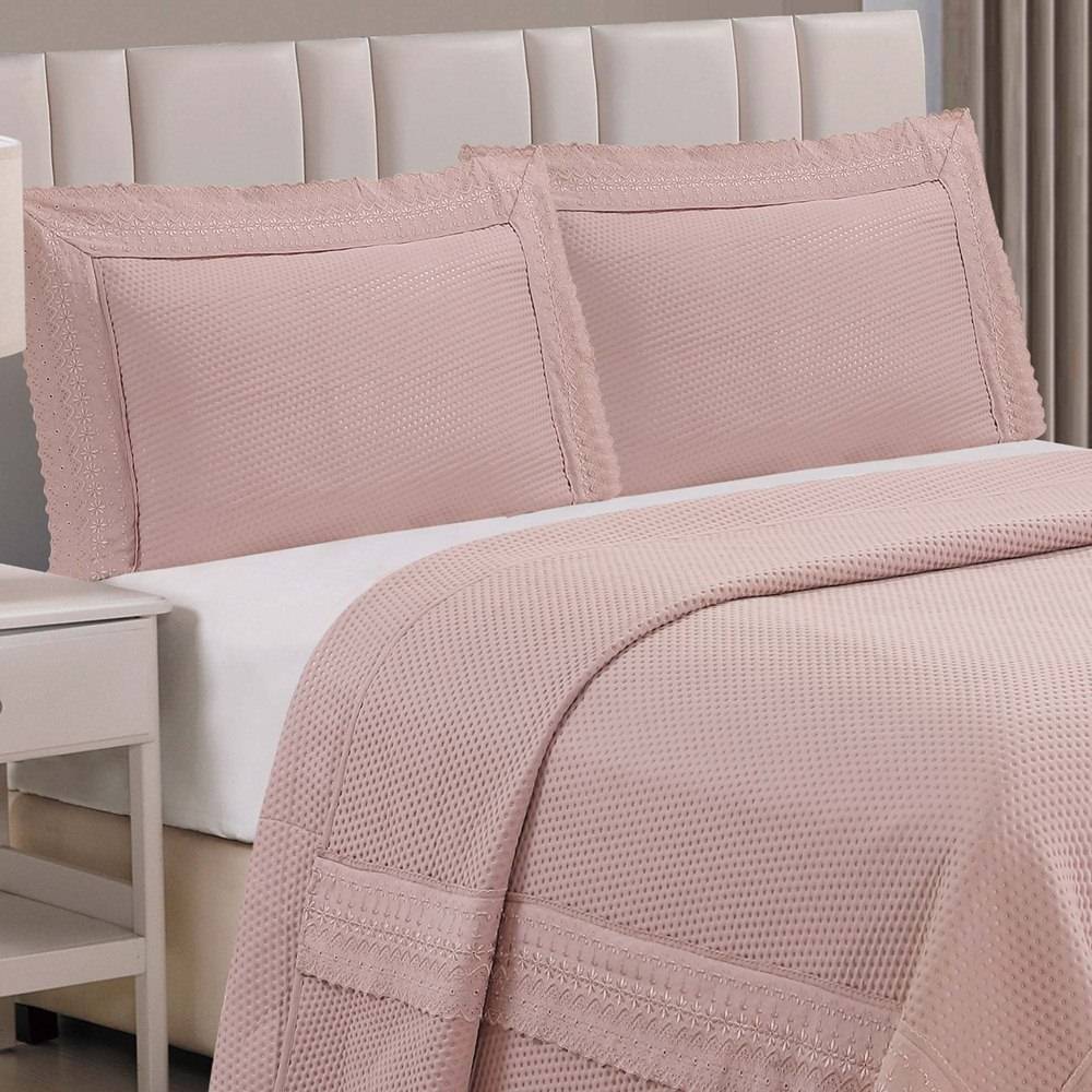Cobre Leito King Majestic Bordado Inglês Micropercal 300 Fios Toque de Algodão 3 Peças - Malva