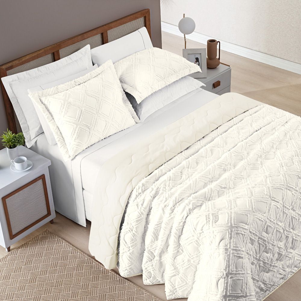 Cobre Leito Queen Aveline Dupla Face Micropercal 300 Fios 3 Peças - Off White