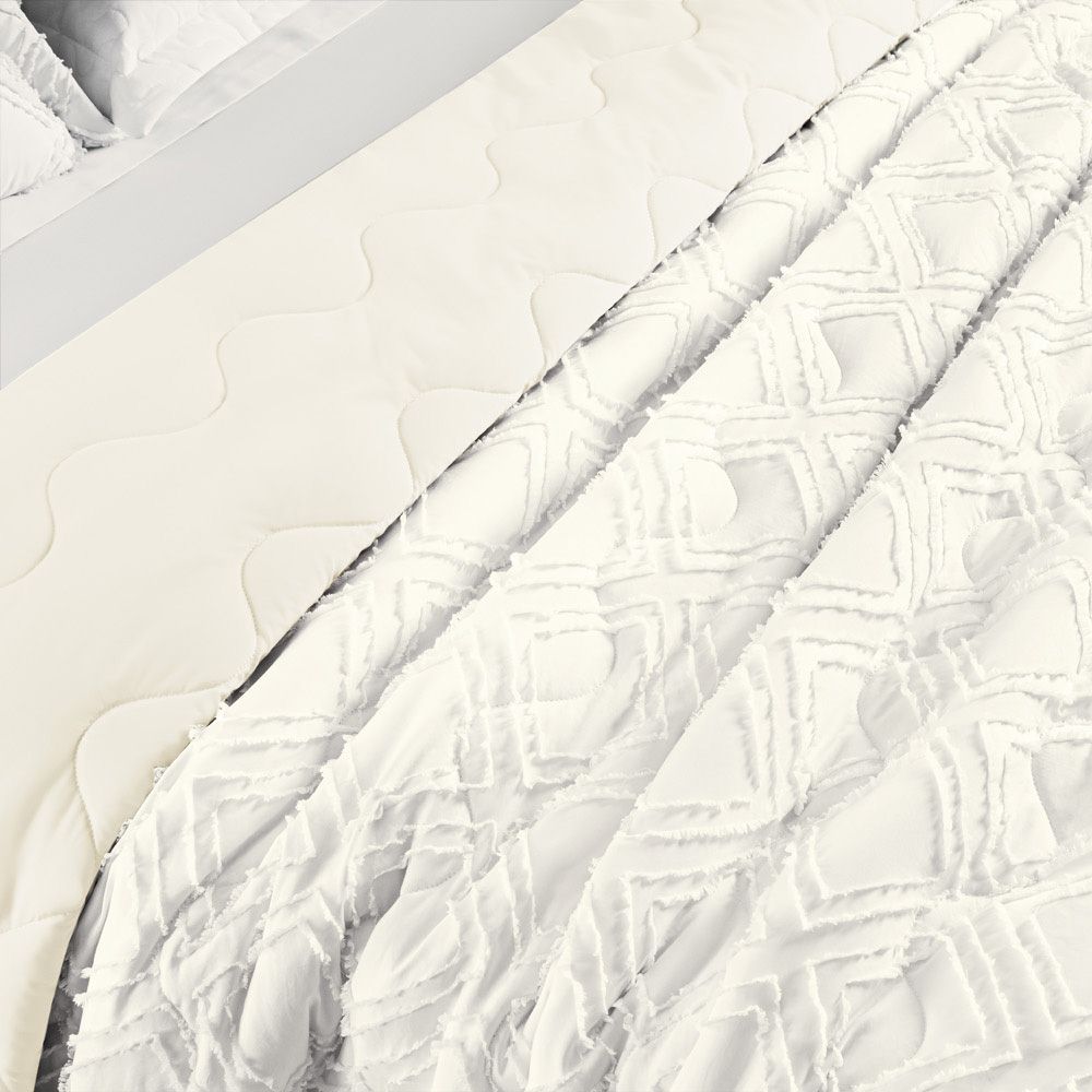 Cobre Leito Queen Aveline Dupla Face Micropercal 300 Fios 3 Peças - Off White