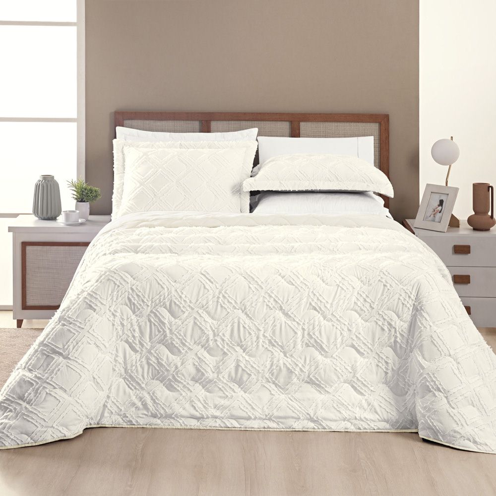 Cobre Leito Queen Aveline Dupla Face Micropercal 300 Fios 3 Peças - Off White