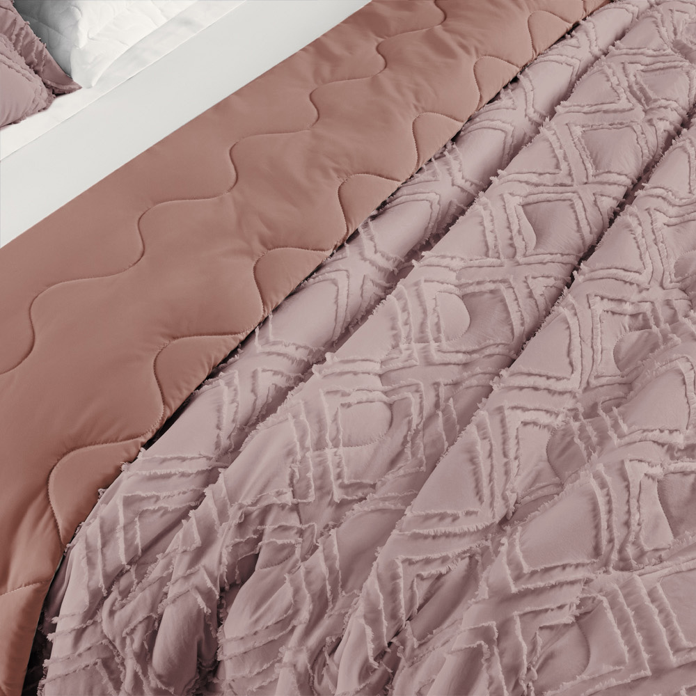 Cobre Leito Queen Aveline Dupla Face Micropercal 300 Fios 3 Peças - Rose