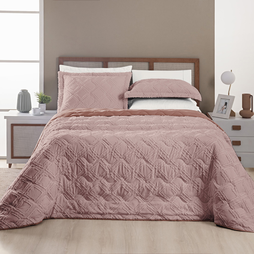 Cobre Leito Queen Aveline Dupla Face Micropercal 300 Fios 3 Peças - Rose