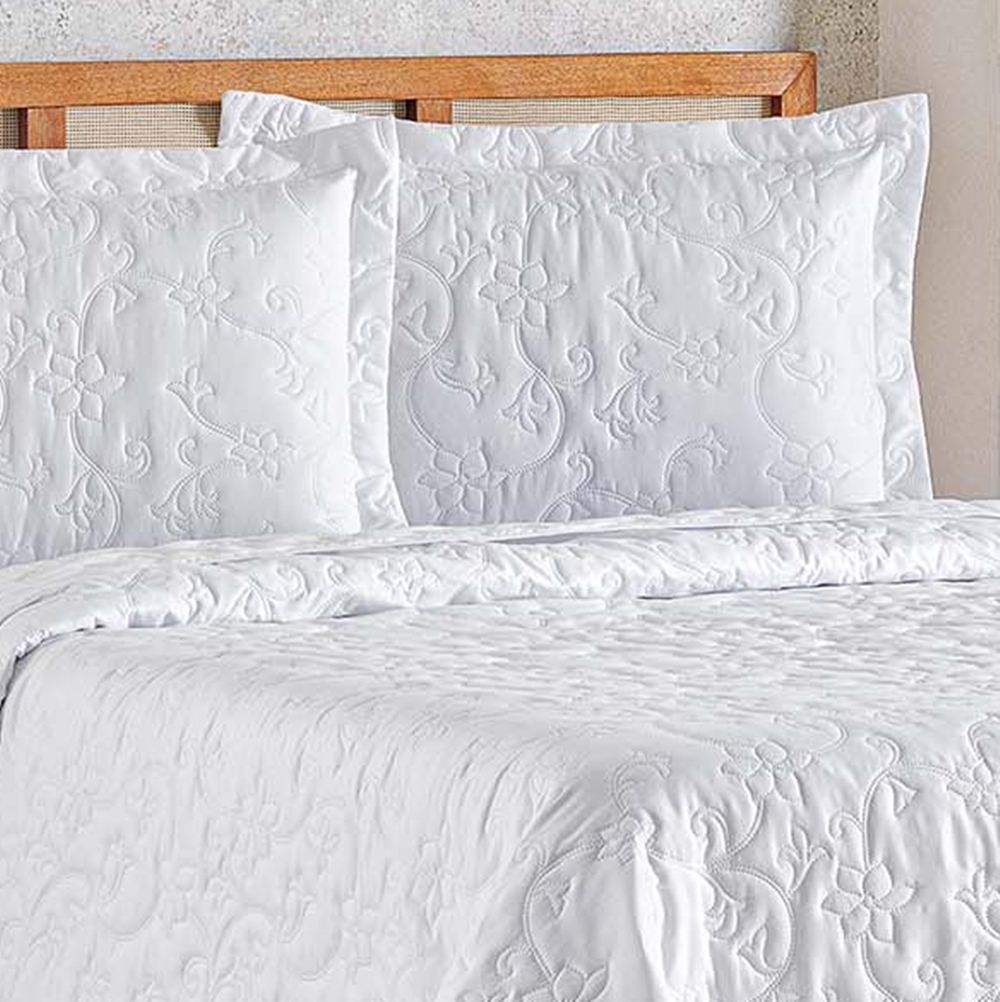 Cobre Leito Queen Bouti Mavie Floral Micropercal 180 Fios 3 Peças - Branco
