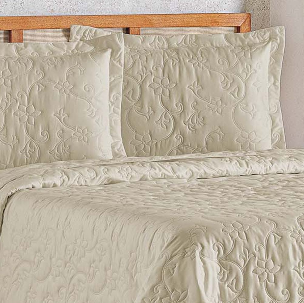 Cobre Leito Queen Bouti Mavie Floral Micropercal 180 Fios 3 Peças - Caqui