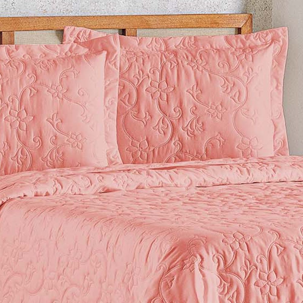 Cobre Leito Queen Bouti Mavie Floral Micropercal 180 Fios 3 Peças - Goiaba