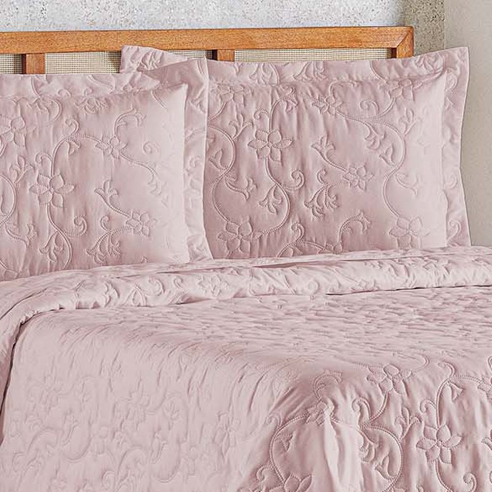 Cobre Leito Queen Bouti Mavie Floral Micropercal 180 Fios 3 Peças - Rose