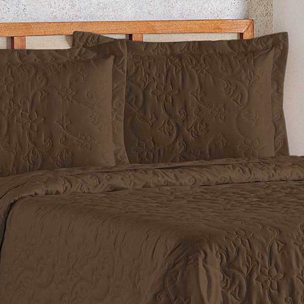 Cobre Leito Queen Bouti Mavie Floral Micropercal 180 Fios 3 Peças - Tabaco