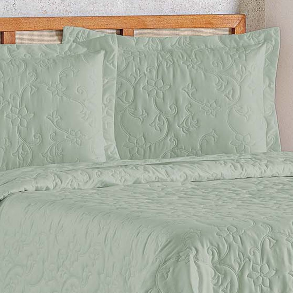 Cobre Leito Queen Bouti Mavie Floral Micropercal 180 Fios 3 Peças - Verde Malva