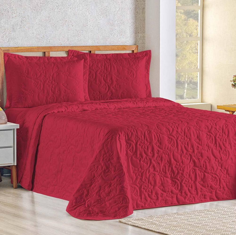 Cobre Leito Queen Bouti Mavie Floral Micropercal 180 Fios 3 Peças - Vermelho