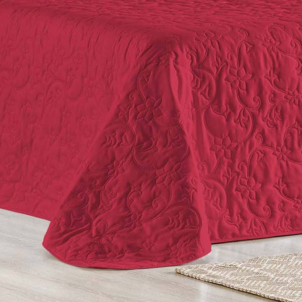 Cobre Leito Queen Bouti Mavie Floral Micropercal 180 Fios 3 Peças - Vermelho