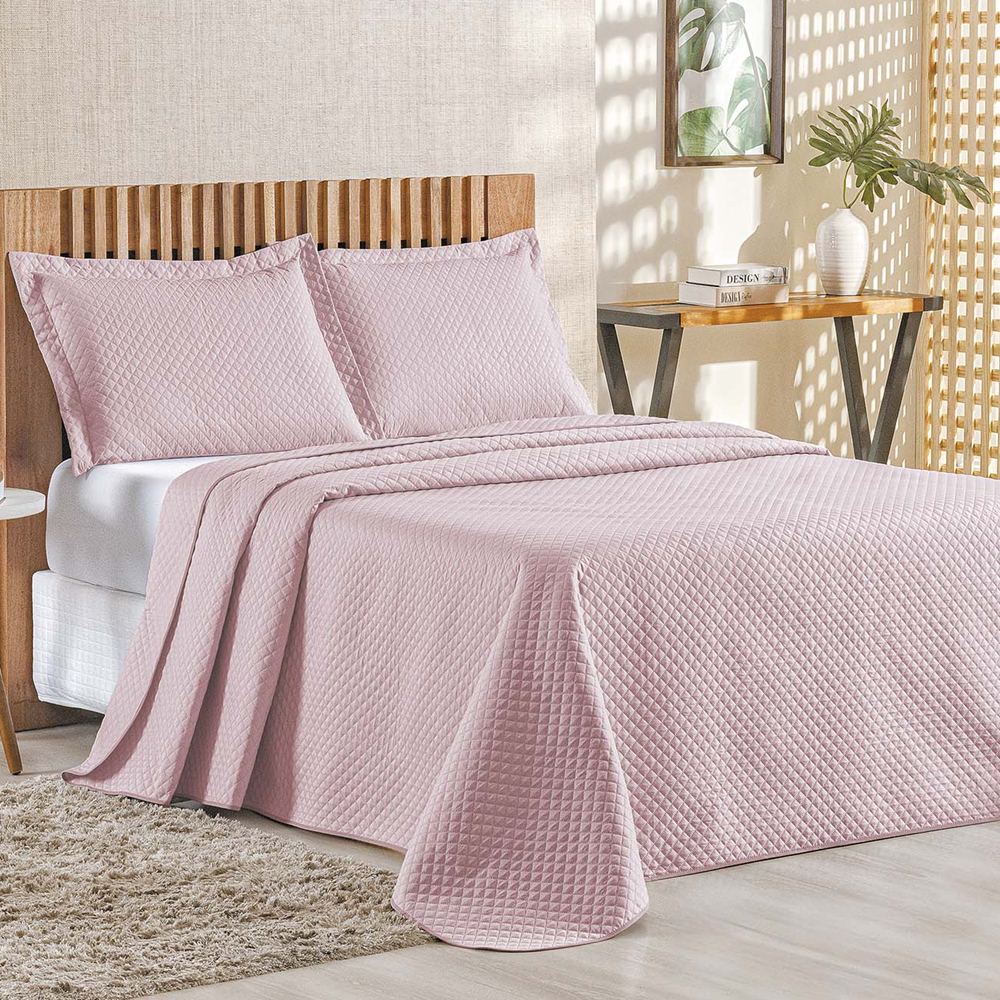 Cobre Leito Queen Bouti Mavie Geométrico Micropercal 180 Fios 3 Peças - Rose