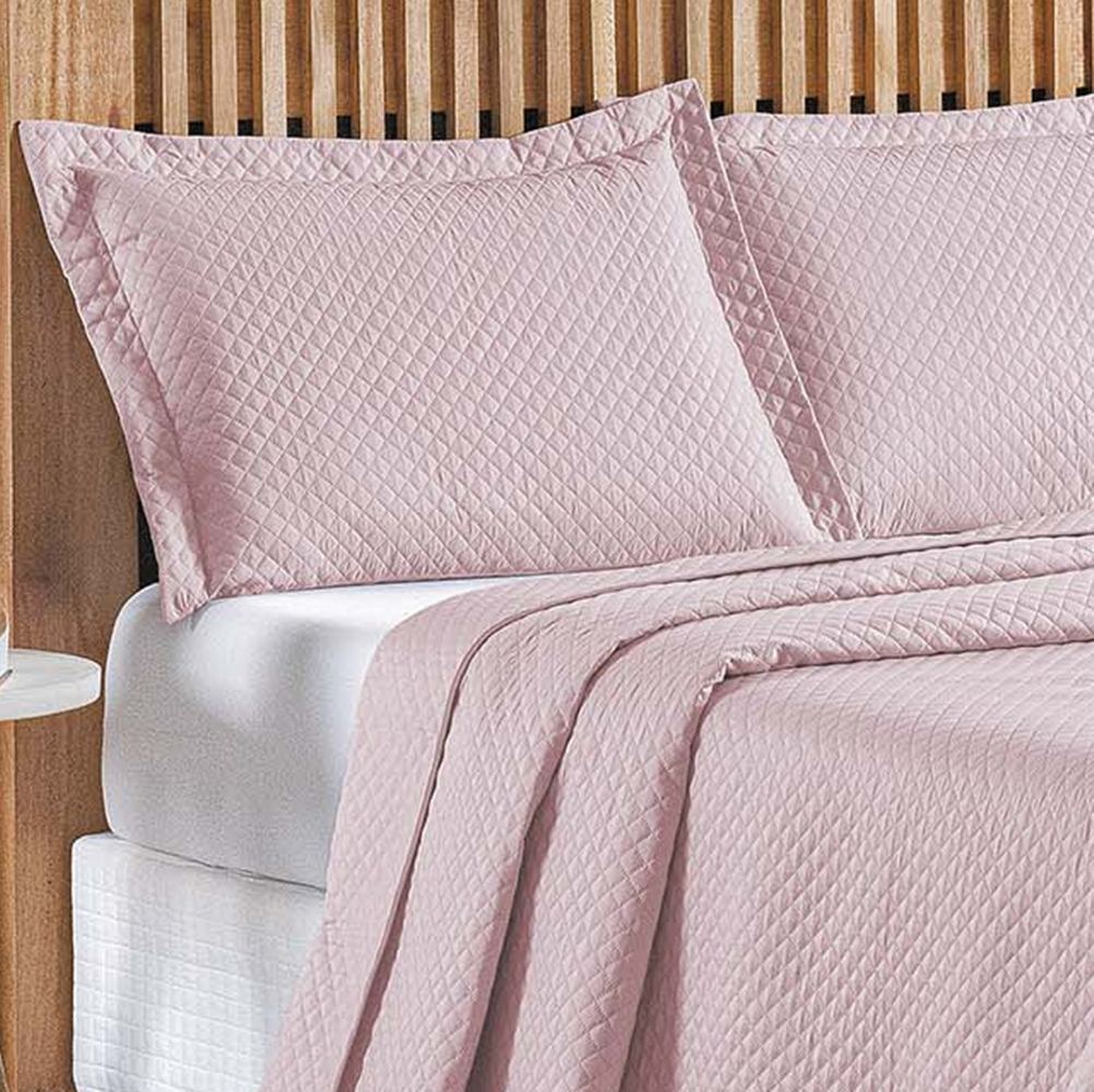 Cobre Leito Queen Bouti Mavie Geométrico Micropercal 180 Fios 3 Peças - Rose