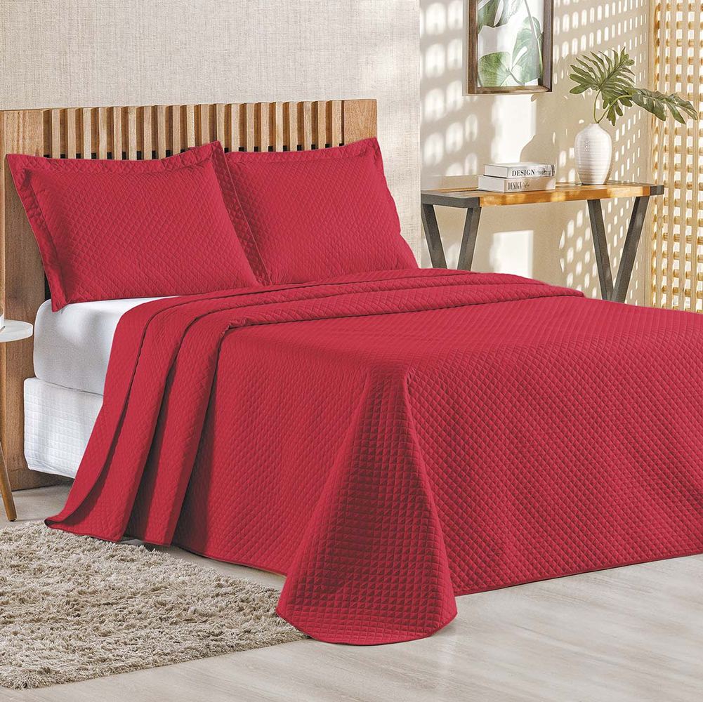 Cobre Leito Queen Bouti Mavie Geométrico Micropercal 180 Fios 3 Peças - Vermelho