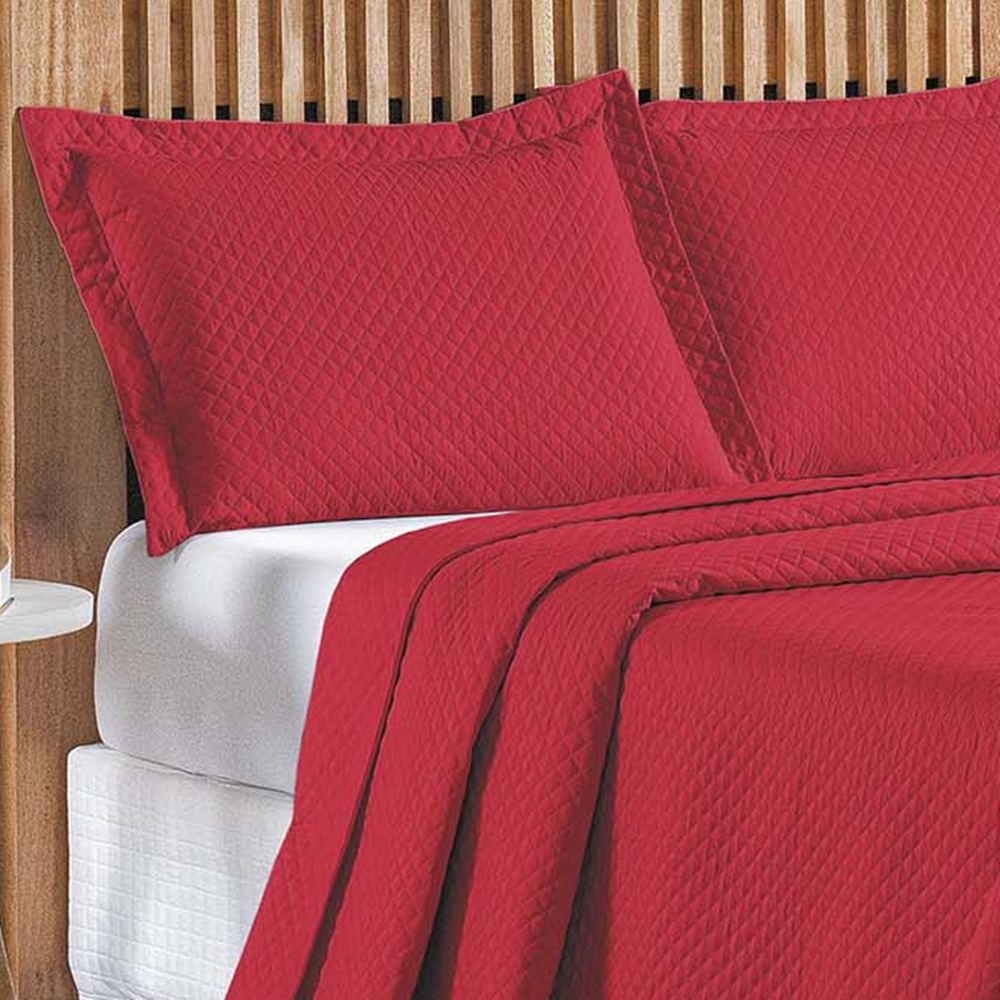 Cobre Leito Queen Bouti Mavie Geométrico Micropercal 180 Fios 3 Peças - Vermelho