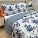 Cobre Leito Queen Confort Print Micropercal 300 Fios Toque de Algodão 3 Peças - Flores Azuis