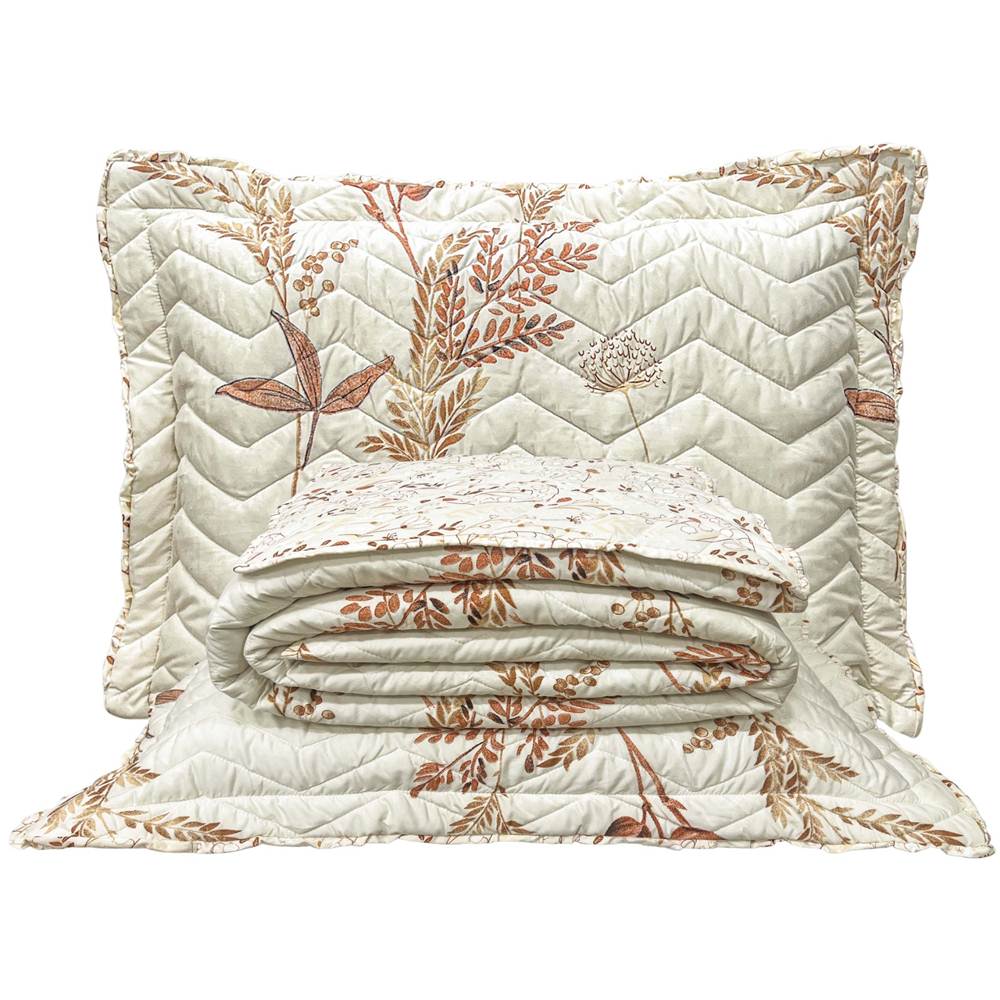 Cobre Leito Queen Confort Print Micropercal 300 Fios Toque de Algodão 3 Peças - Flores Damasco