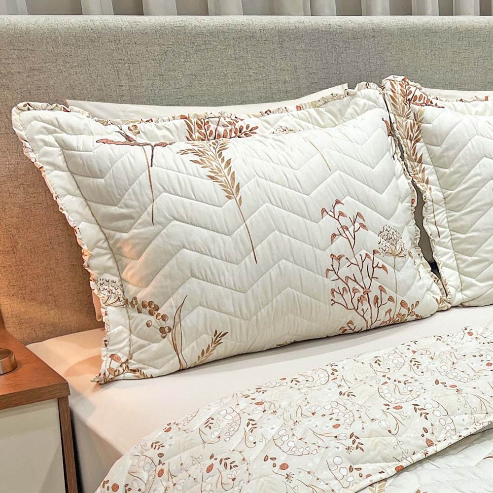 Cobre Leito Queen Confort Print Micropercal 300 Fios Toque de Algodão 3 Peças - Flores Damasco