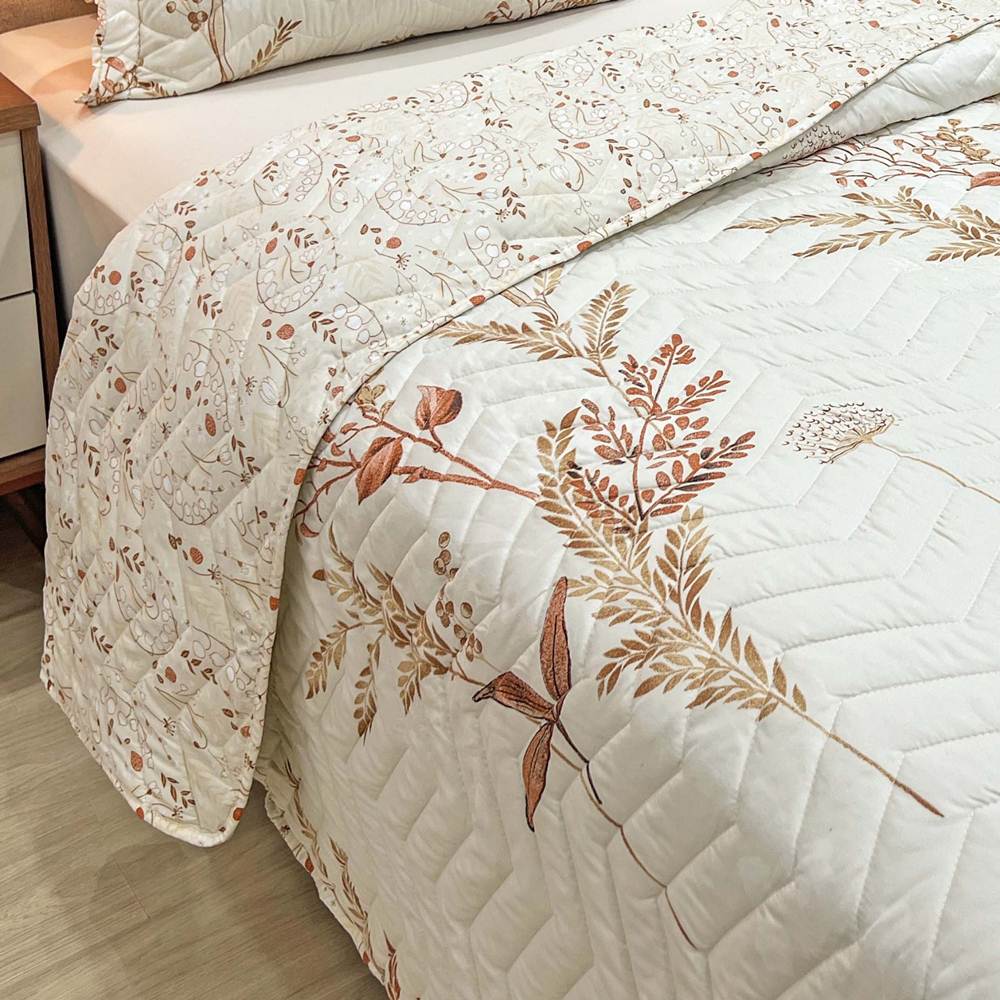 Cobre Leito Queen Confort Print Micropercal 300 Fios Toque de Algodão 3 Peças - Flores Damasco