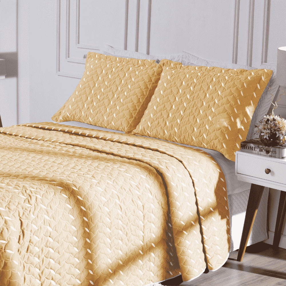 Cobre Leito Queen Heitor Bordado Hipercal 400 Fios 3 Peças - Amarelo