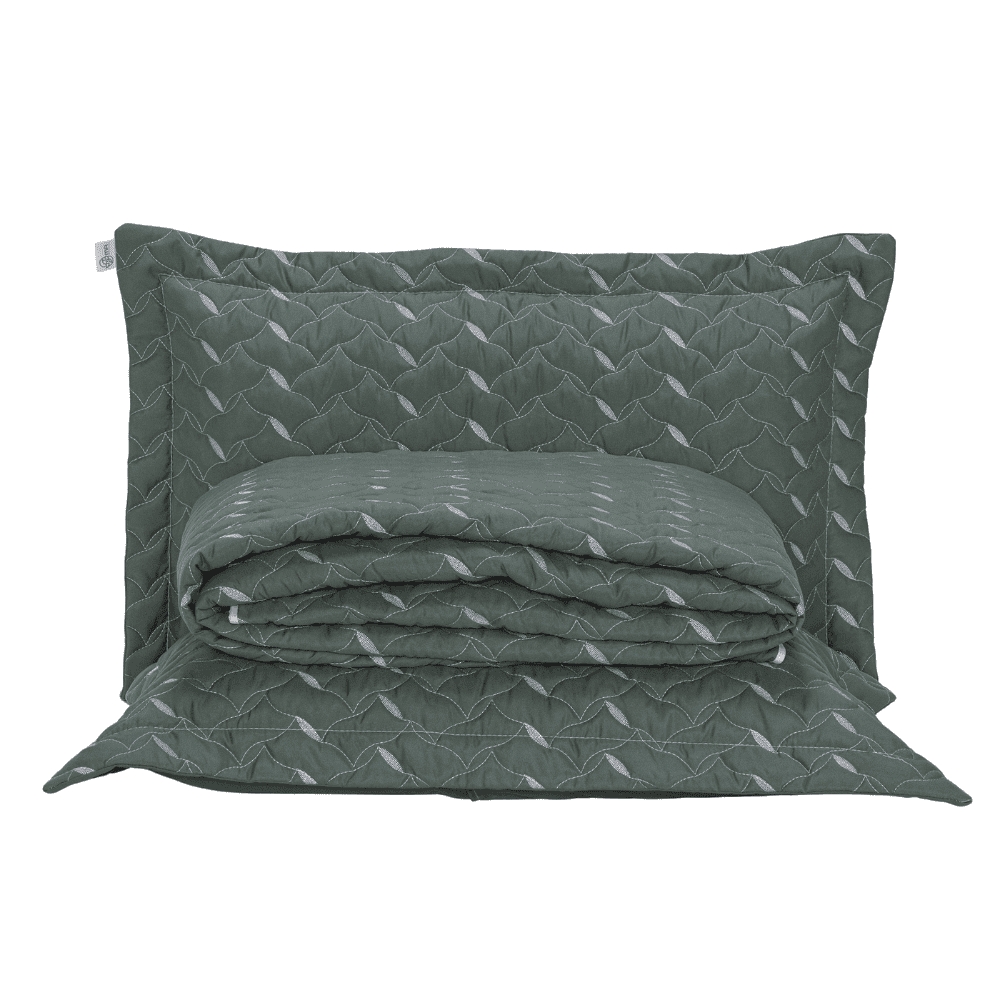 Cobre Leito Queen Heitor Bordado Hipercal 400 Fios 3 Peças - Verde Militar