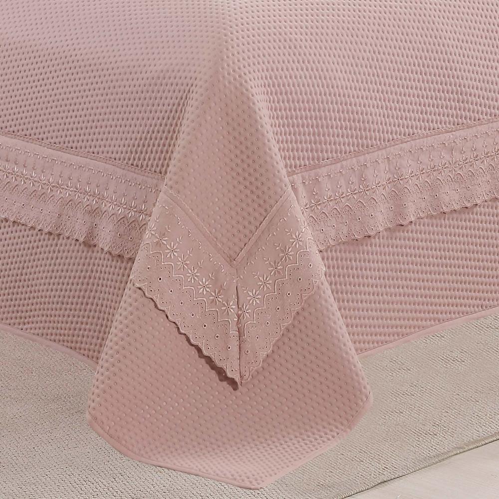 Cobre Leito Queen Majestic Bordado Inglês Micropercal 300 Fios Toque de Algodão 3 Peças - Malva