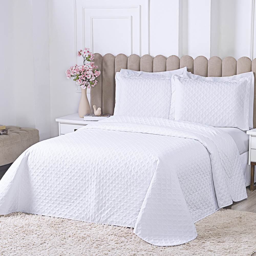Cobre Leito Queen Milão Dupla Face Micropercal 200 Fios 3 Peças - Branco