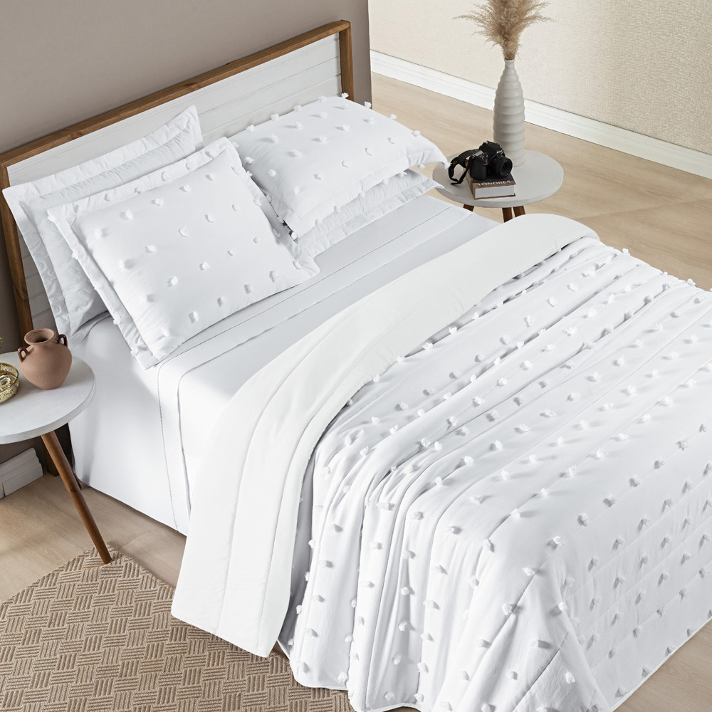 Cobre Leito Queen Poppy Dupla Face Micropercal 300 Fios 3 Peças - Branco