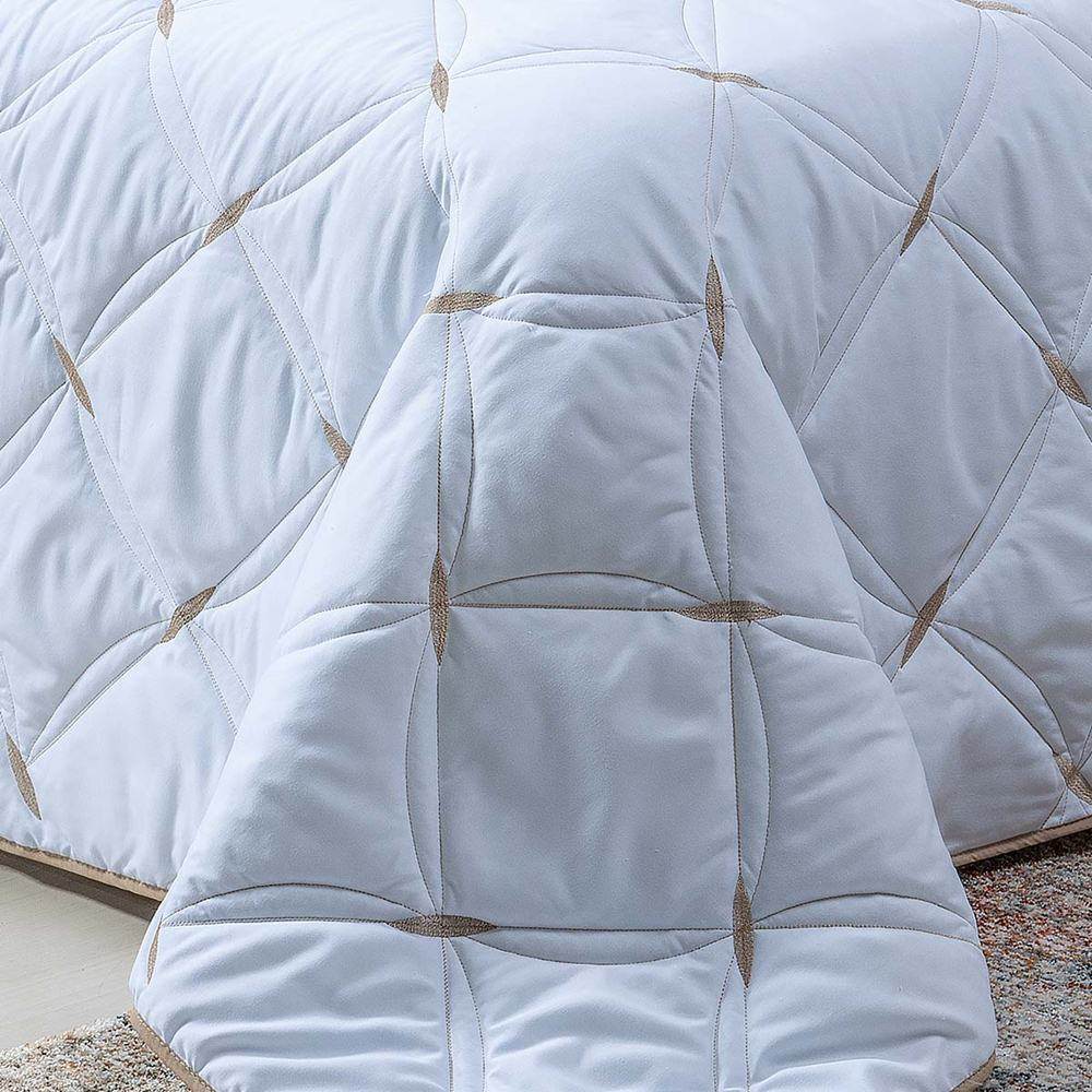 Cobre Leito Queen Unique Micropercal 200 Fios Bordado 3 Peças - Branco