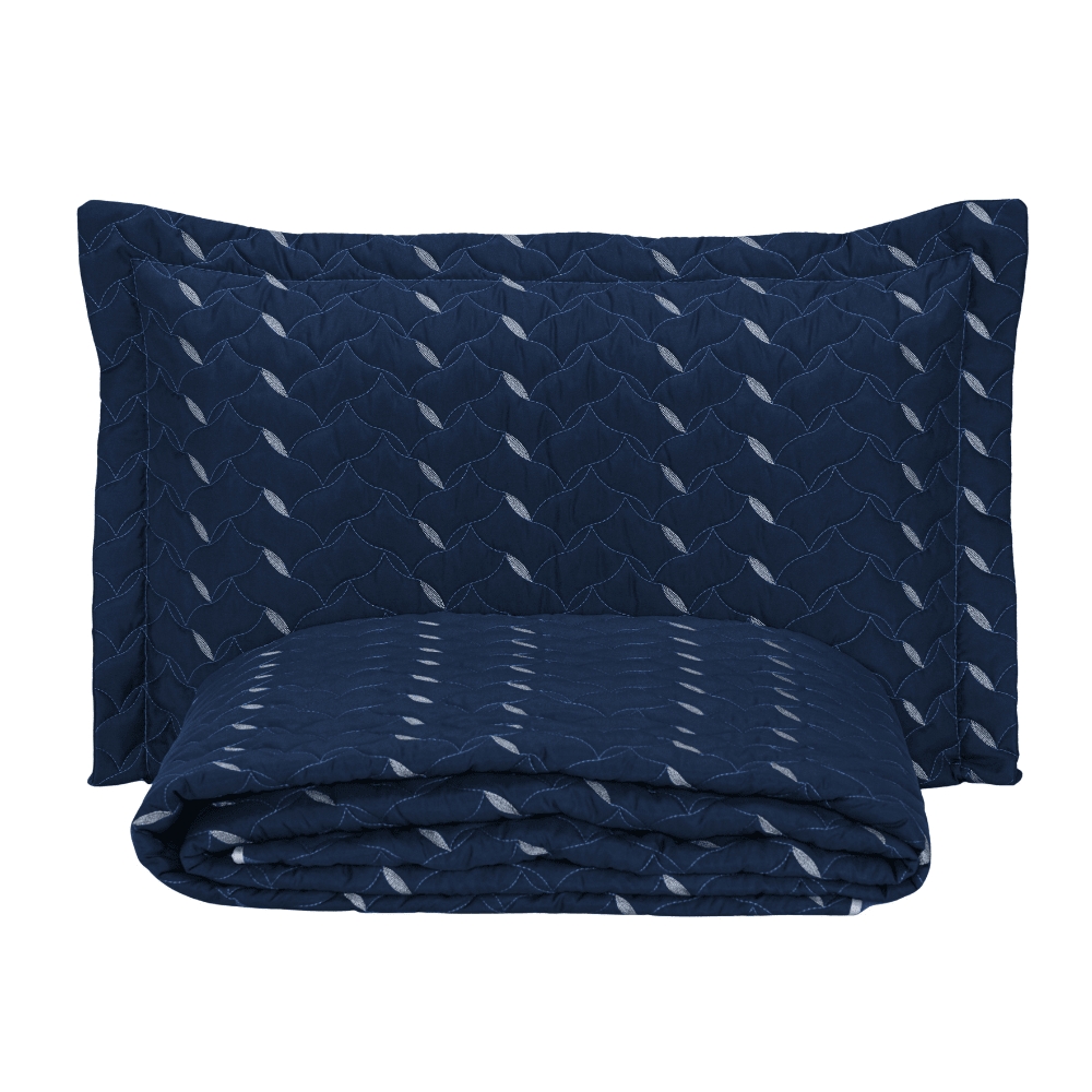 Cobre Leito Solteiro Heitor Bordado Hipercal 400 Fios 2 Peças - Azul Marinho