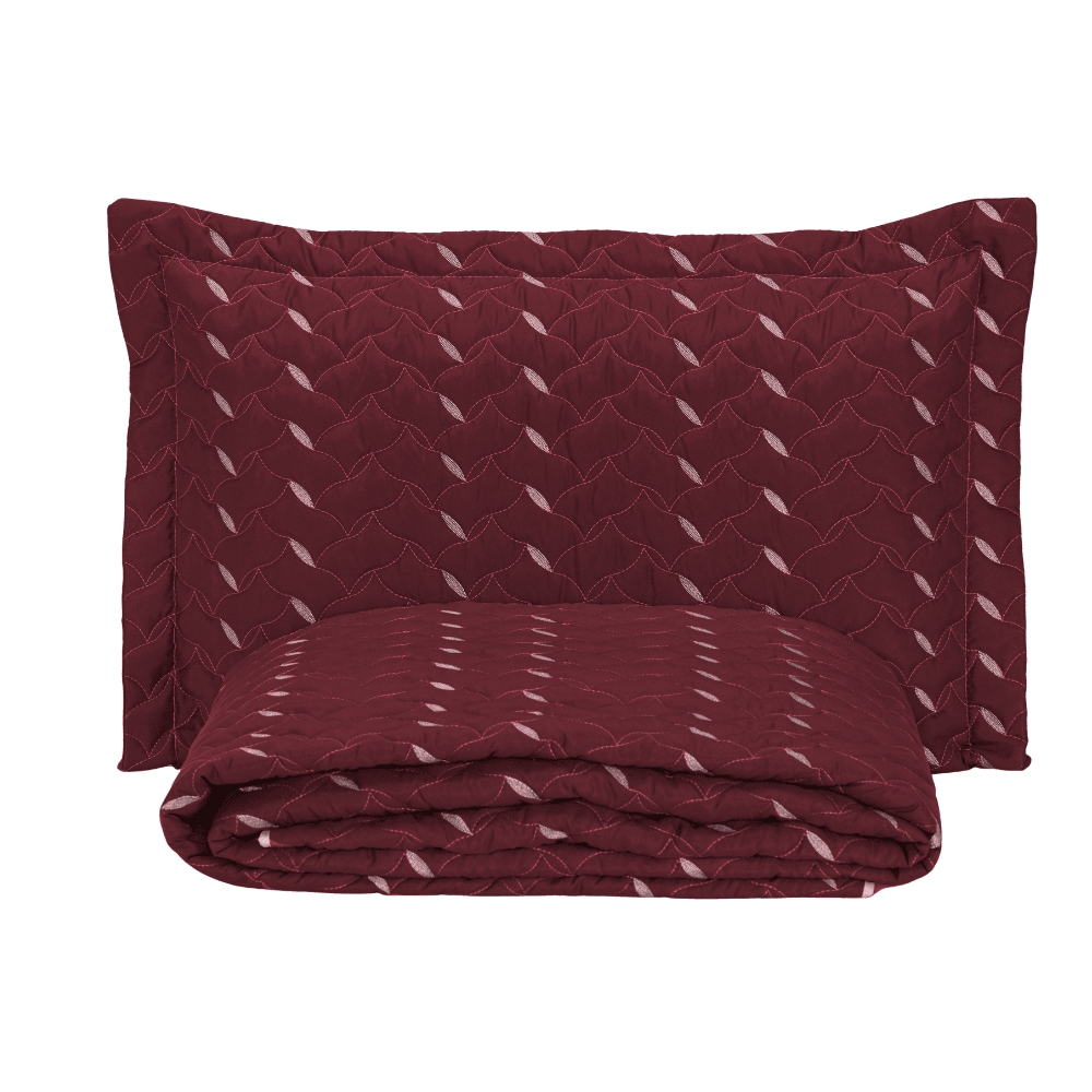 Cobre Leito Solteiro Heitor Bordado Hipercal 400 Fios 2 Peças - Vermelho Marsala