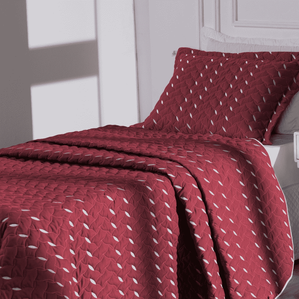 Cobre Leito Solteiro Heitor Bordado Hipercal 400 Fios 2 Peças - Vermelho Marsala
