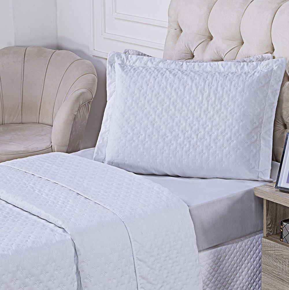 Colcha Cobre Leito Solteiro Milão Dupla Face Micropercal 200 Fios 2 Peças - Branco
