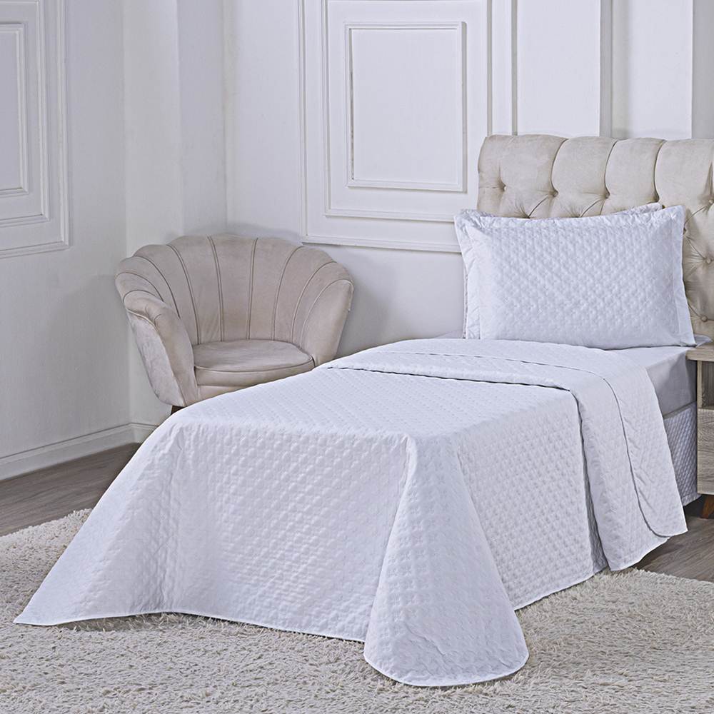 Colcha Cobre Leito Solteiro Milão Dupla Face Micropercal 200 Fios 2 Peças - Branco