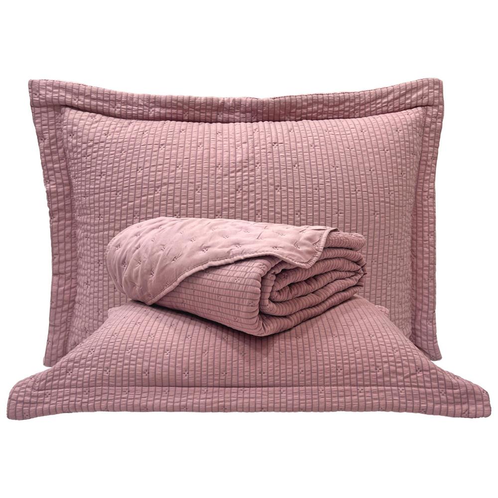 Colcha King Analu Micropercal 300 Fios Dupla Face Texturizado 3 Peças - Malva
