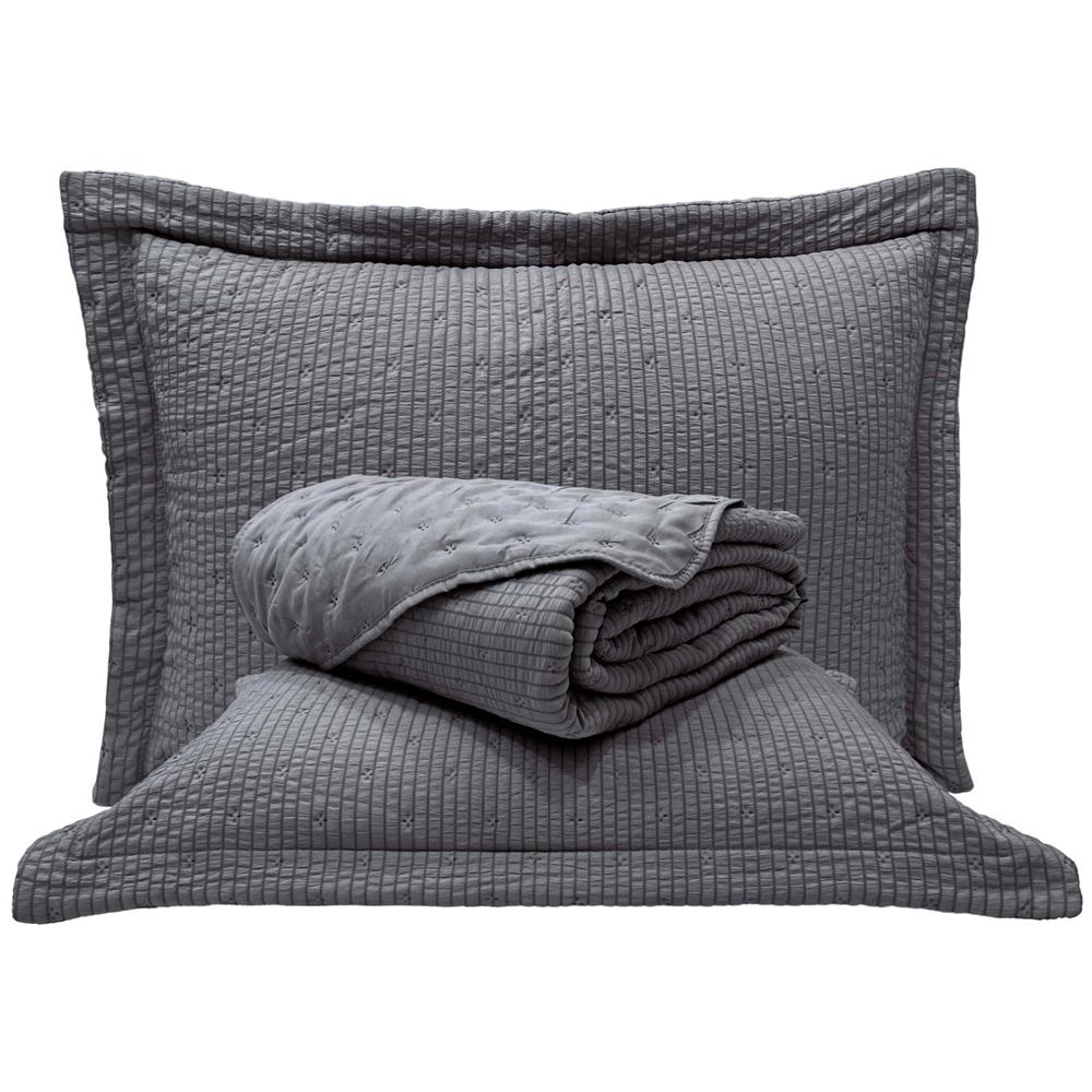 Colcha Queen Analu Micropercal 300 Fios Dupla Face Texturizado 3 Peças - Chumbo