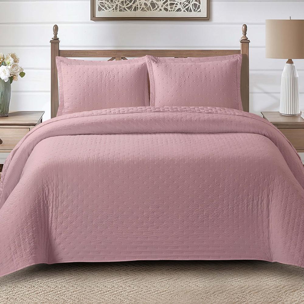 Colcha Queen Analu Micropercal 300 Fios Dupla Face Texturizado 3 Peças - Malva