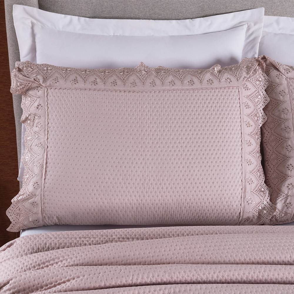 Colcha Queen Home Madrid com Bordado Inglês Micropercal 300 Fios 3 Peças - Rose