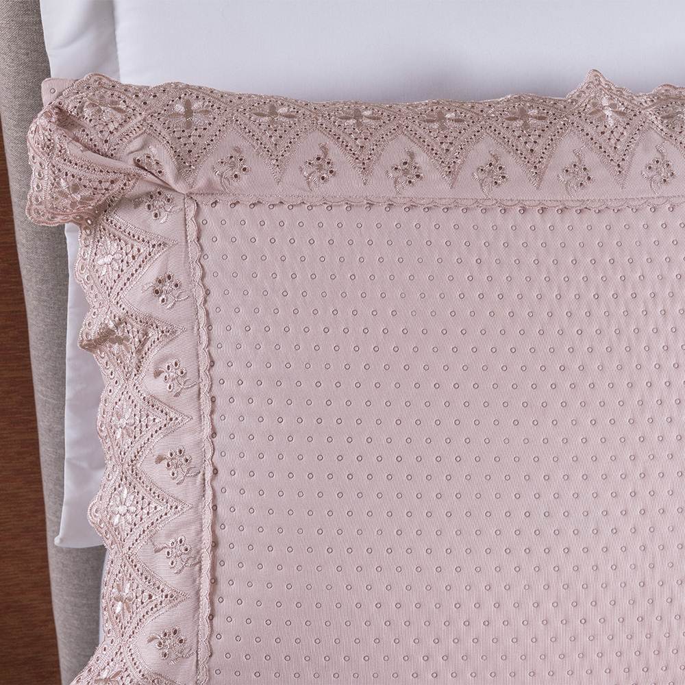 Colcha Queen Home Madrid com Bordado Inglês Micropercal 300 Fios 3 Peças - Rose