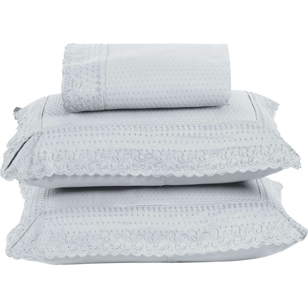 Colcha Queen Home Paris com Bordado Inglês Micropercal 300 Fios Toque de Algodão 3 Peças - Branco