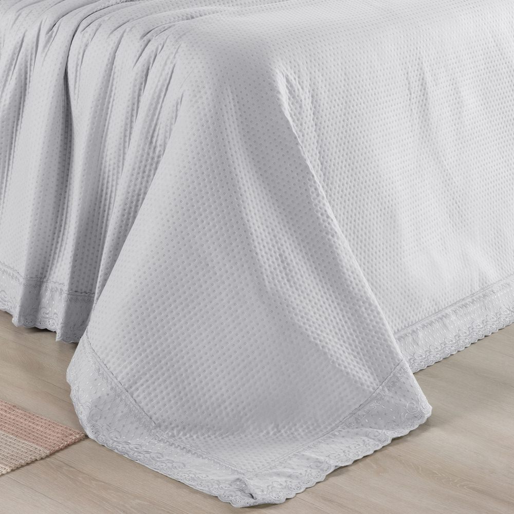 Colcha Queen Home Paris com Bordado Inglês Micropercal 300 Fios Toque de Algodão 3 Peças - Branco