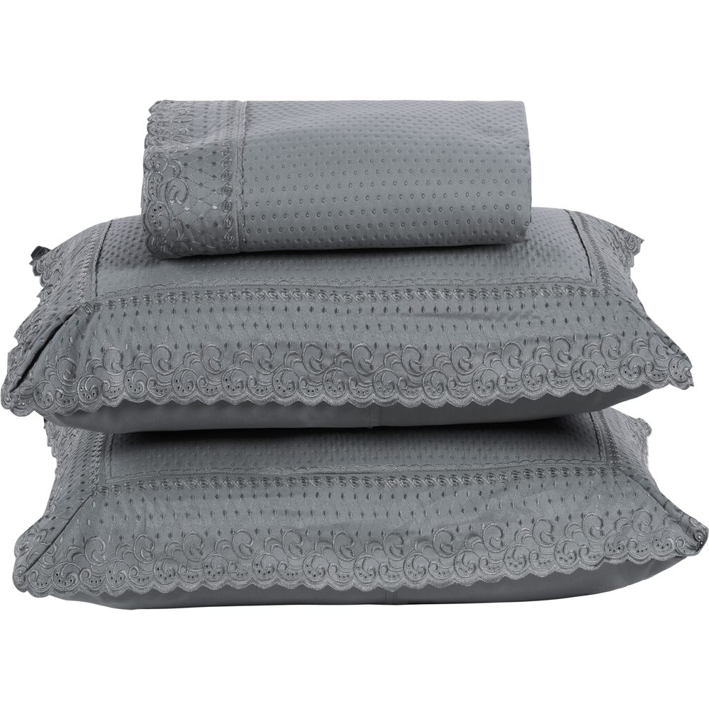 Colcha Queen Home Paris com Bordado Inglês Micropercal 300 Fios Toque de Algodão 3 Peças - Chumbo