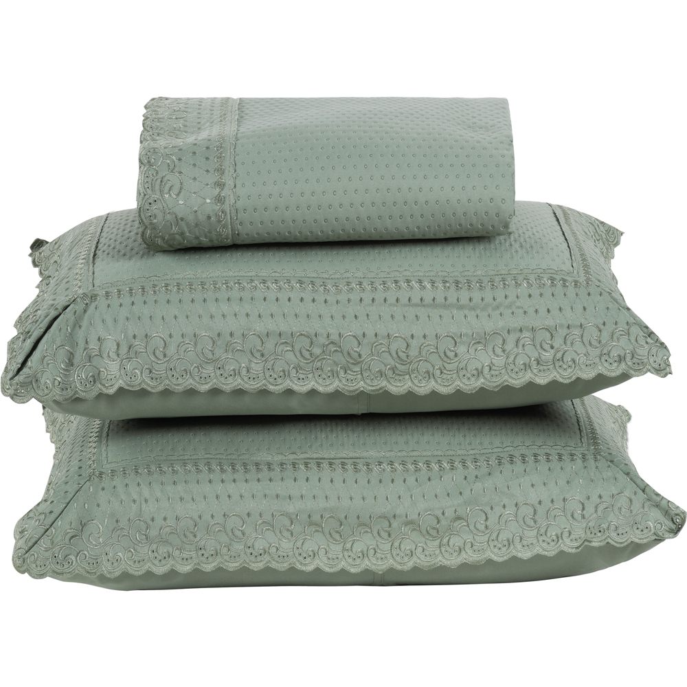 Colcha Queen Home Paris com Bordado Inglês Micropercal 300 Fios Toque de Algodão 3 Peças - Verde